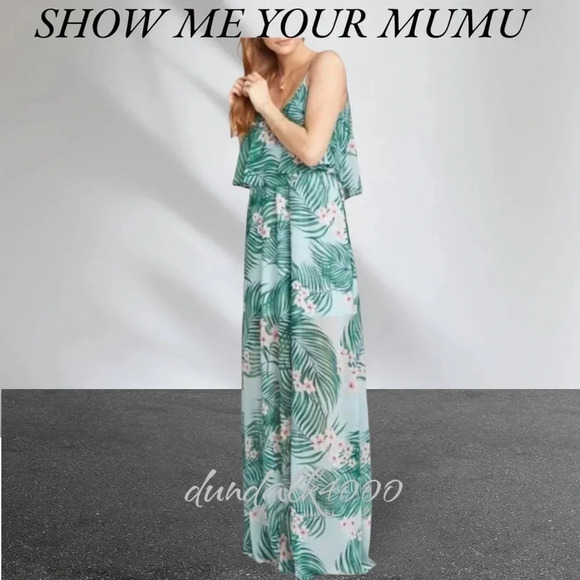 Show Me Your Mumu Caitlin Ruffle Maxi Hanalei Dream Palm Print Dress Medium - Picture 1 of 10